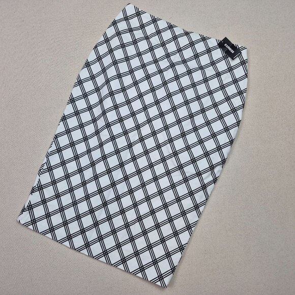 Express Dresses & Skirts - Express Argyle Pencil Midi Skirt Stretch Business White/Black Sz 6 NEW W/TAGS!!!